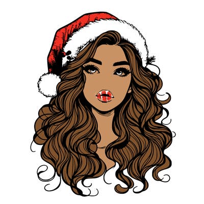 realistic christmas girl with wavy hair and lips
