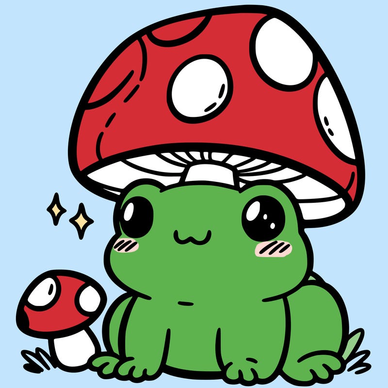 a cute frog with a mushroom hat