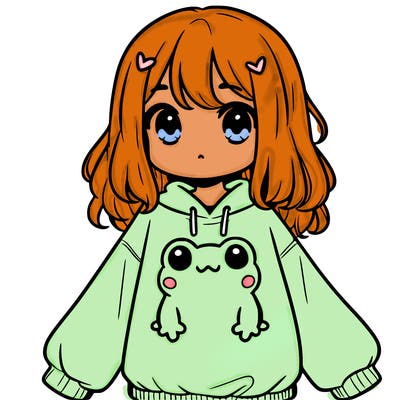 girl wearing frogging sweatshirt