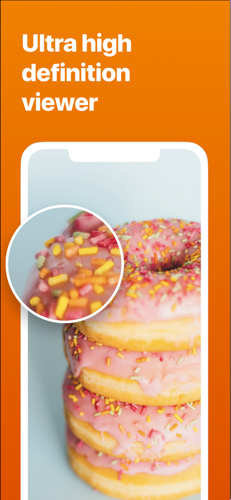 Video Safe 2 app showcasing ultra high definition photo viewer with a zoom feature on detailed donuts