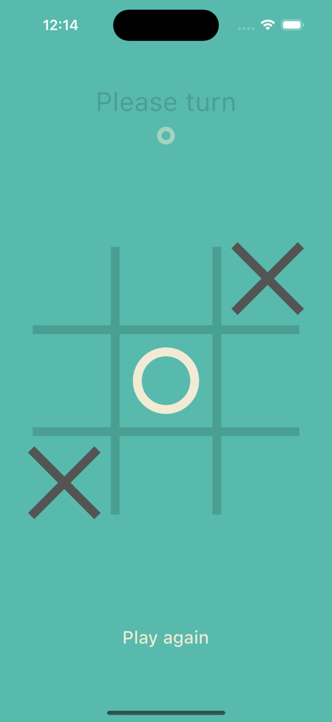 Screenshot of a Tic Tac Toe match in progress on a minimalist teal background