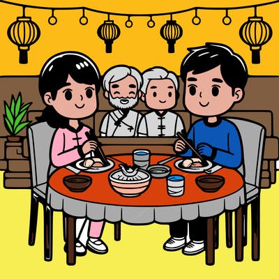 two couples dining together at a chinese restaurant