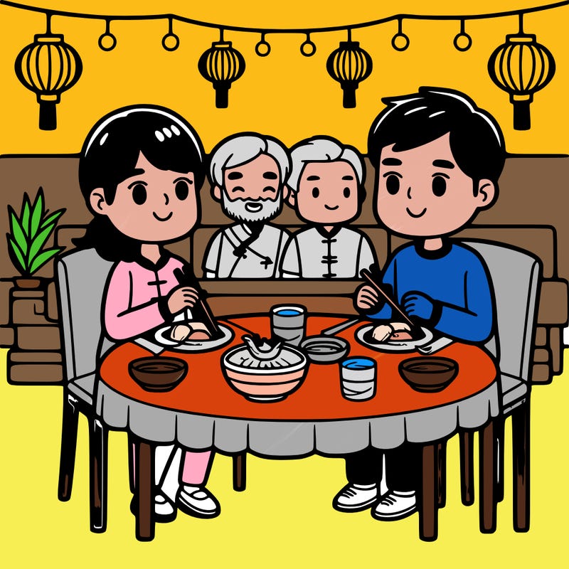 two couples dining together at a chinese restaurant