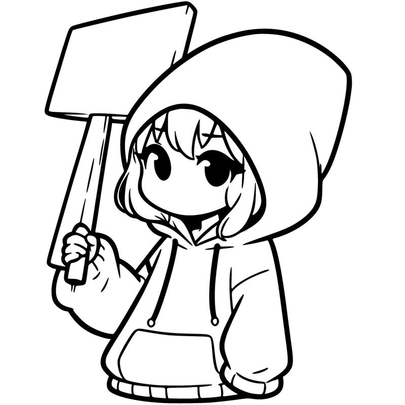 girl with oversized hoodie holding sign