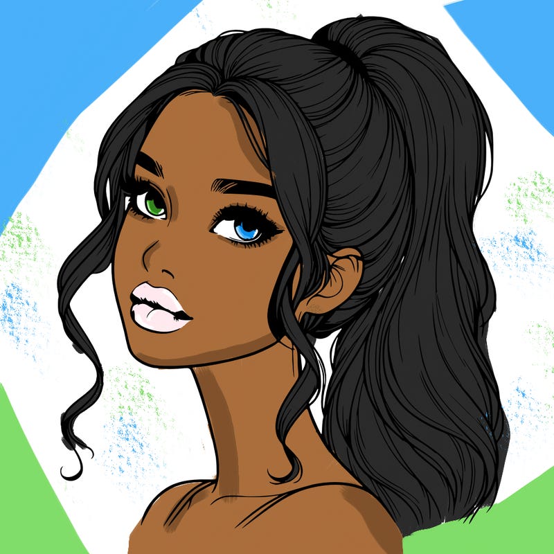 realistic girl with a ponytail on her hair and lips