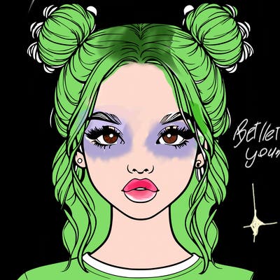 realistic girl with two buns in hair and lips