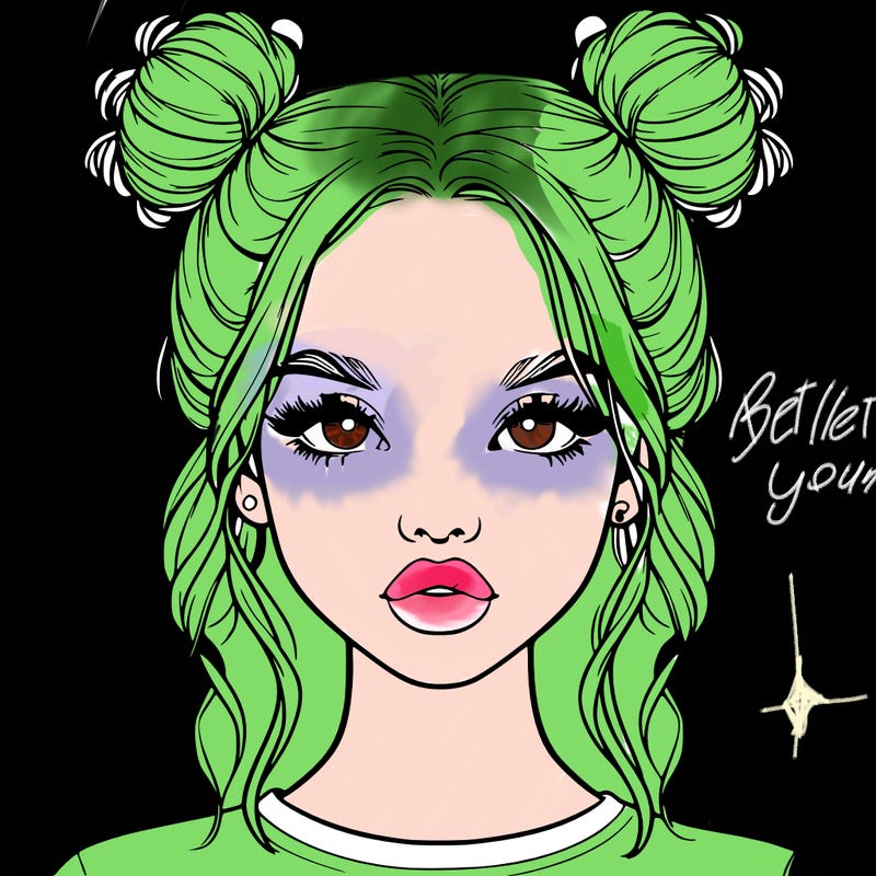 realistic girl with two buns in hair and lips