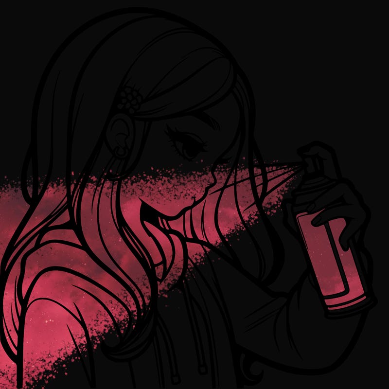 a realistic girl spray painting