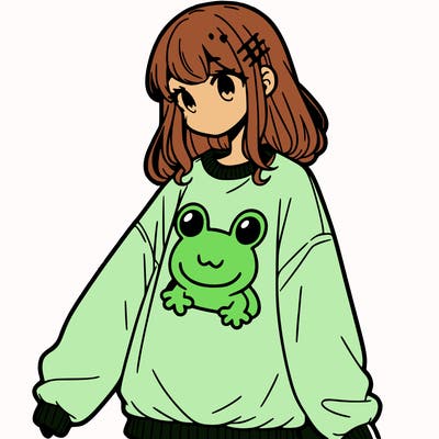 girl wearing frogging sweatshirt
