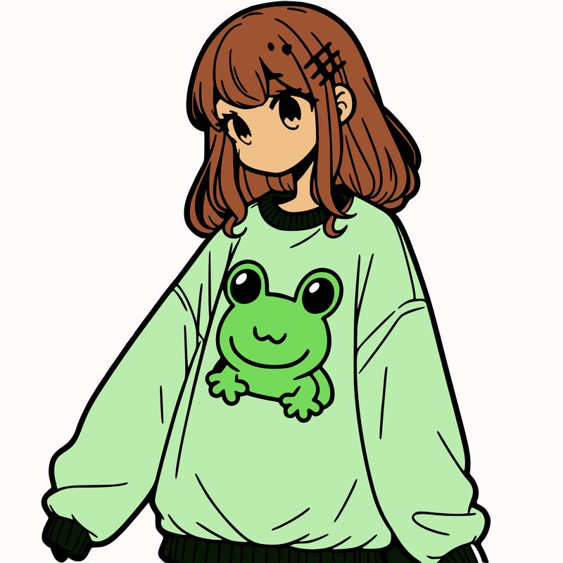 girl wearing frogging sweatshirt
