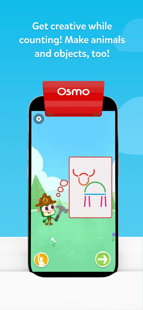Osmo Counting Town - Osmo Counting Town game screen showing a character making an animal from simple shapes