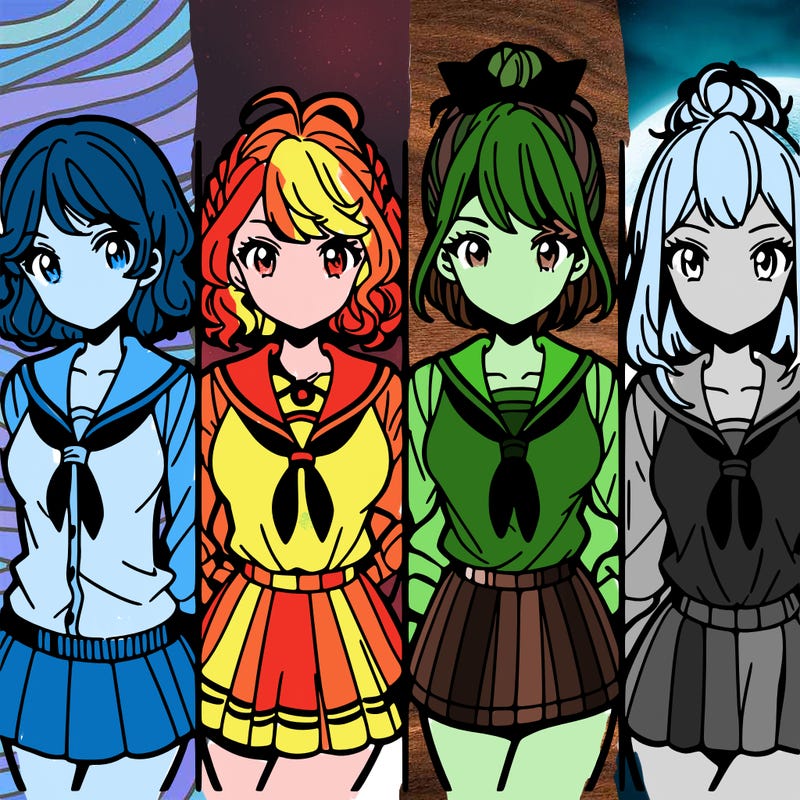 4 manga characters in a row girls