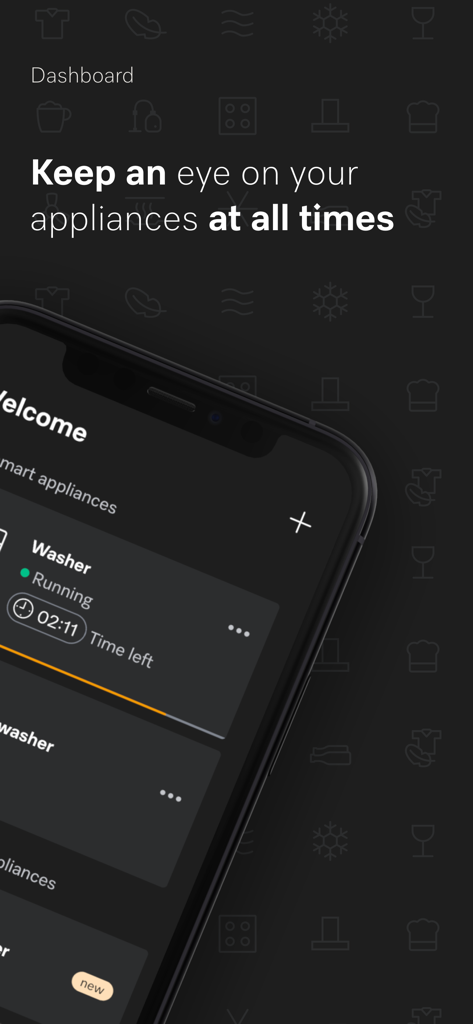 Miele smart home app dashboard showing the real-time status of a washing machine