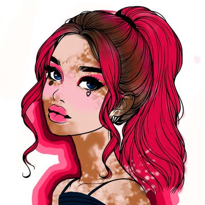 realistic girl with a ponytail on her hair and lips