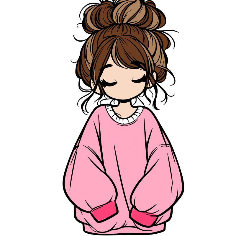 girl with baggy sweatshirt and messy bun