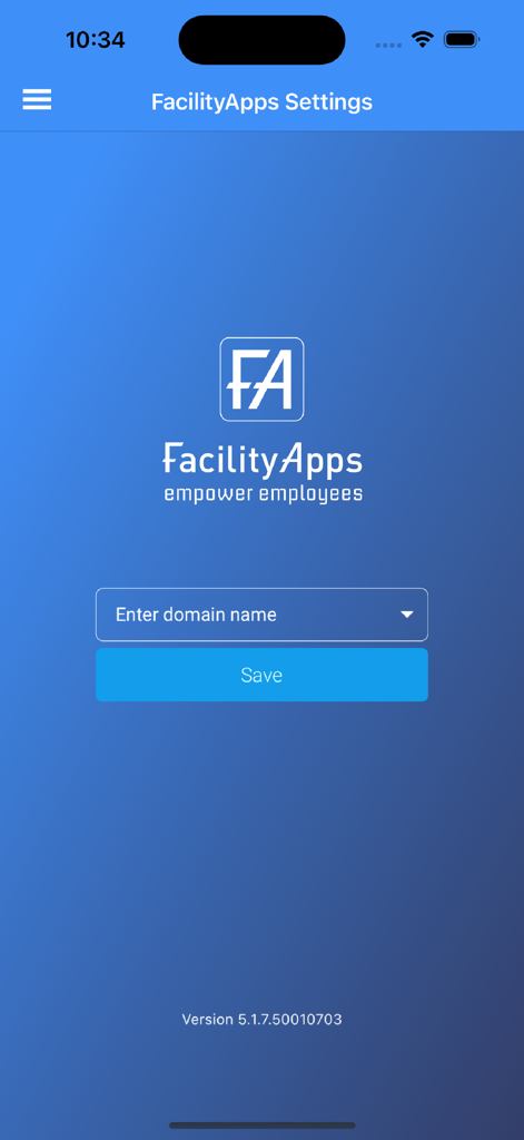FacilityApps - FacilityApps configuration screen for entering a domain name and saving settings.