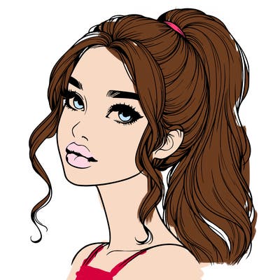 realistic girl with a ponytail on her hair and lips