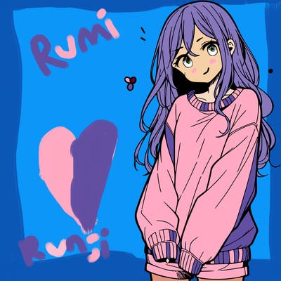 manga teen girl  in a sweater and baggy pants