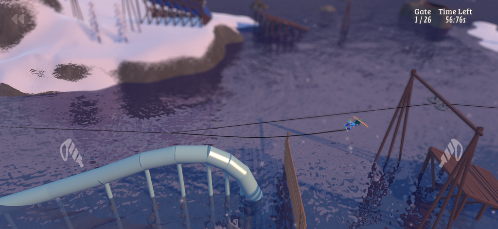 Grand Mountain Adventure 2 - Un personaggio che fa zipline sull'acqua in Grand Mountain Adventure 2.