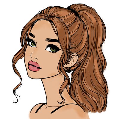 realistic girl with a ponytail on her hair and lips