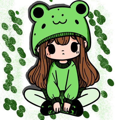 a girl wearing a frog hat and some frog socks