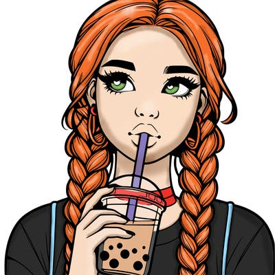 realistic girl with braided hair drinking boba