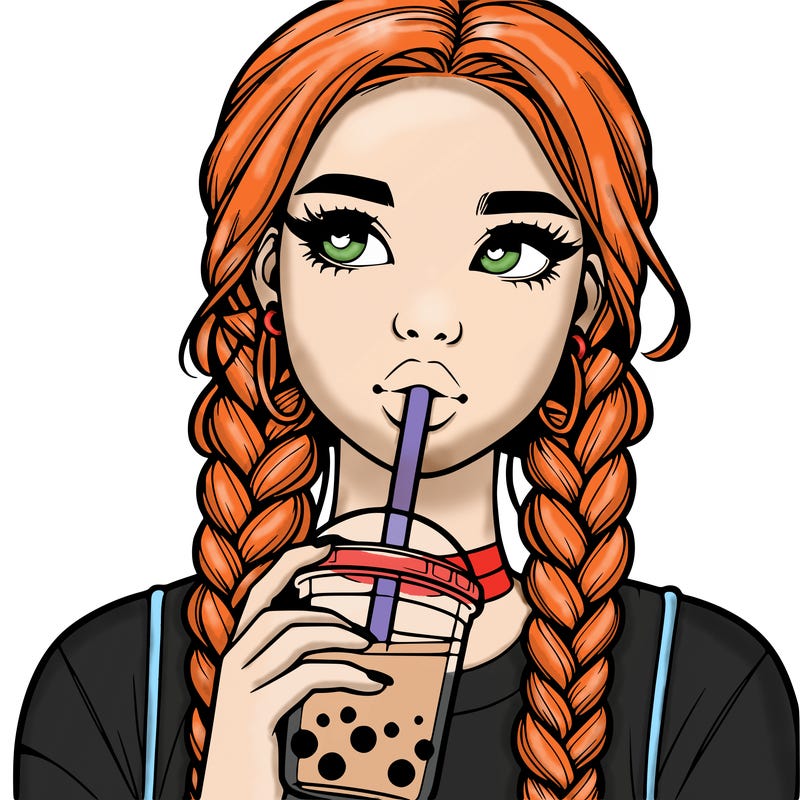 realistic girl with braided hair drinking boba