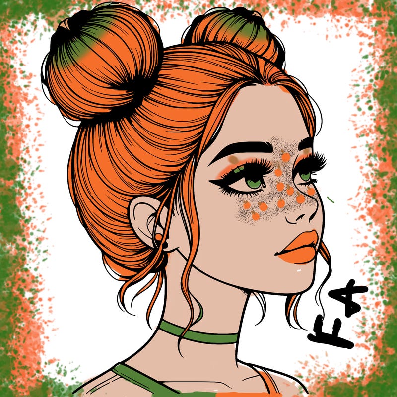 realistic girl with buns on the top of her head