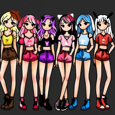 a group of girls wearing crop tops and shorts