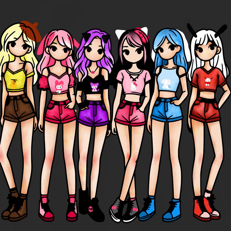 a group of girls wearing crop tops and shorts