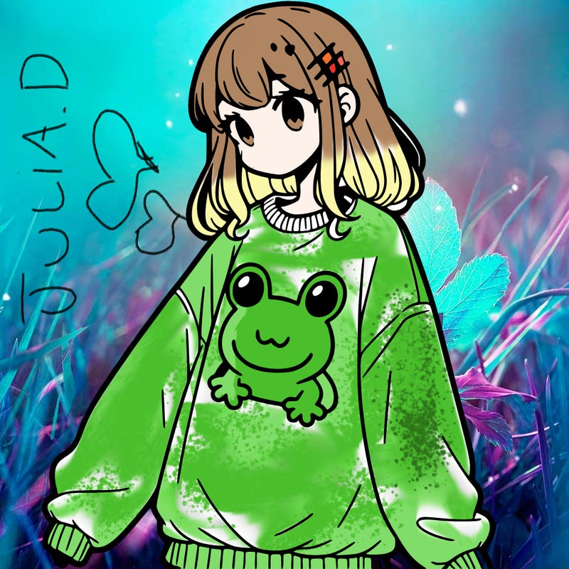 girl wearing frogging sweatshirt