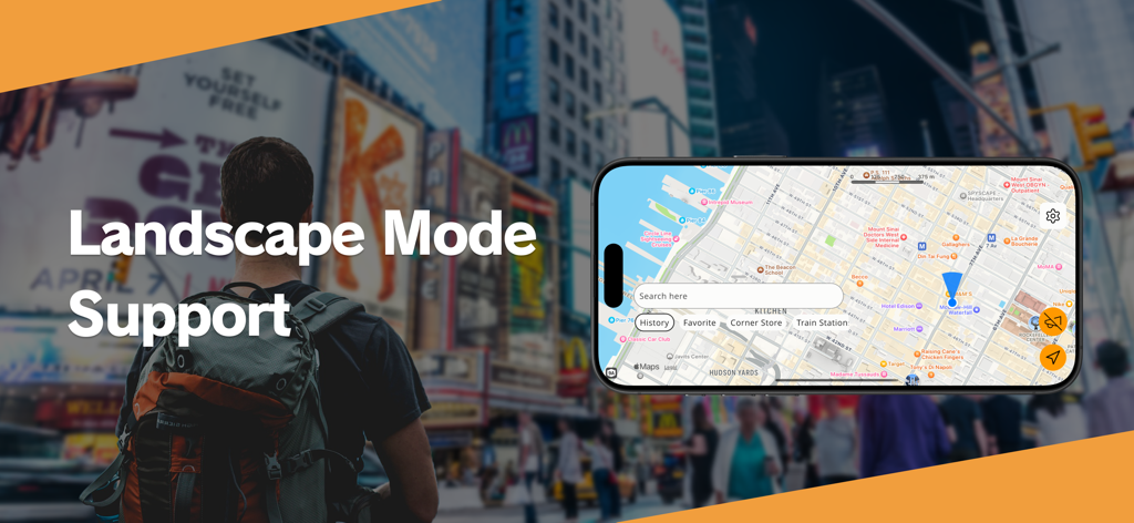 Seeker: GPS Arrow navigator - Seeker GPS navigator app interface displayed in landscape mode on a smartphone screen