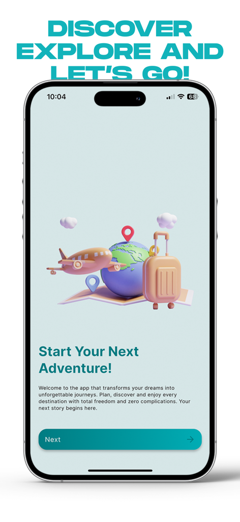 Lets2Go AI Trip Planner welcome screen with 3D airplane and globe illustration