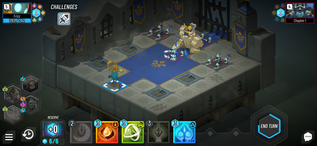 Strategic turn-based combat in Waven featuring a hero and enemies on an isometric grid.