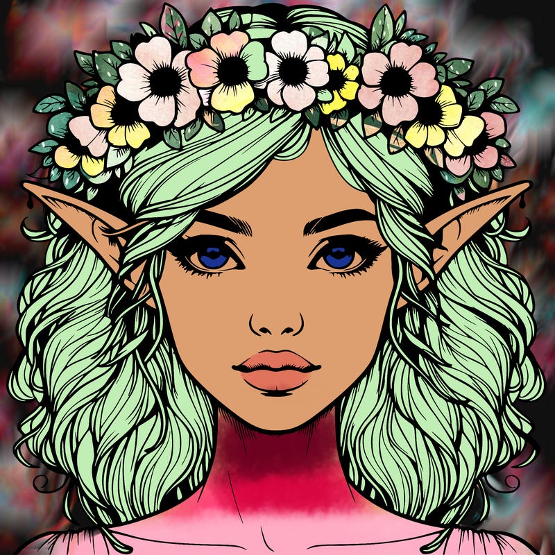 realistic female elf with flower crown
