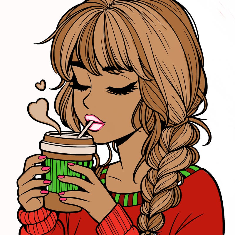 realistic girl drinking coffee