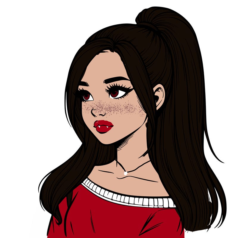 realistic girl with a high ponytail