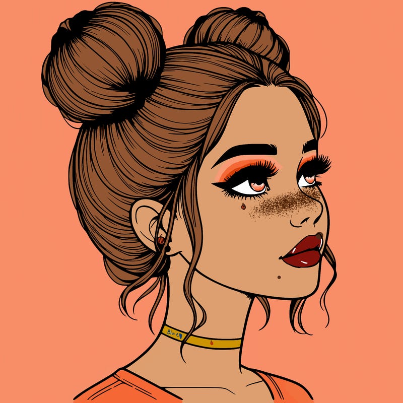 realistic girl with buns on the top of her head