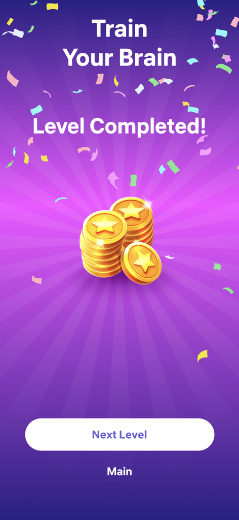 Number Tiles - Match Numbers - Level completed screen in Number Tiles game showing gold coins and confetti