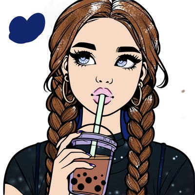 realistic girl with braided hair drinking boba