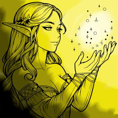 realistic elf girl doing magic