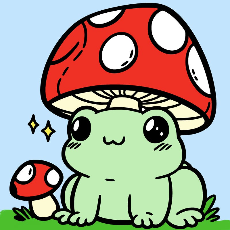a cute frog with a mushroom hat