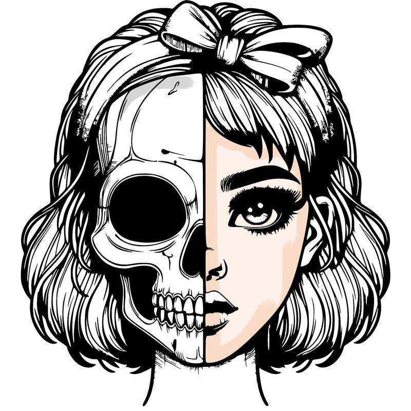 realistic girl with half skull mask
