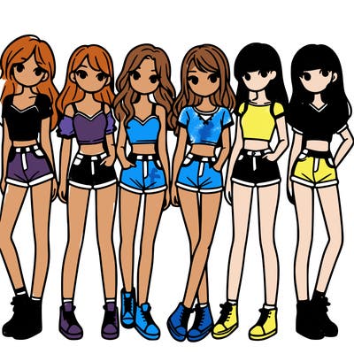 a group of girls wearing crop tops and shorts