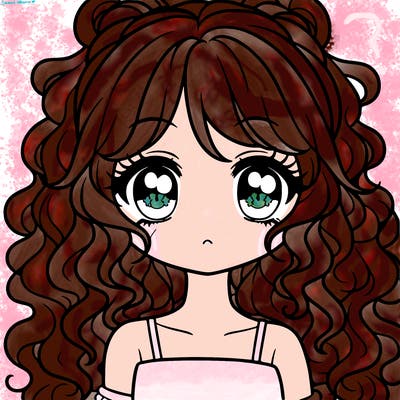 girl with curly hair and anime eyes