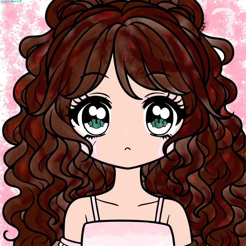 girl with curly hair and anime eyes