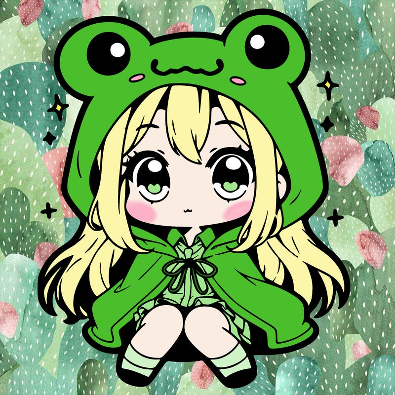 chibi girl with frog hoodie