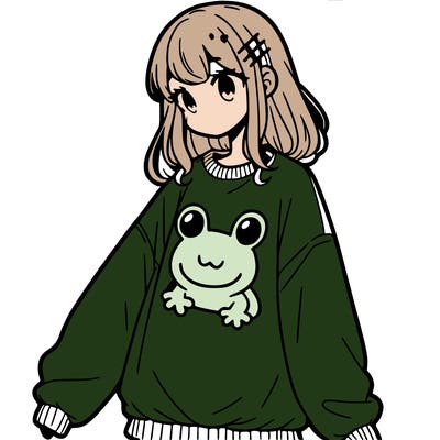 girl wearing frogging sweatshirt