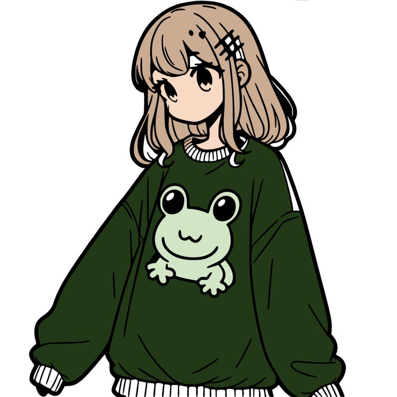 girl wearing frogging sweatshirt