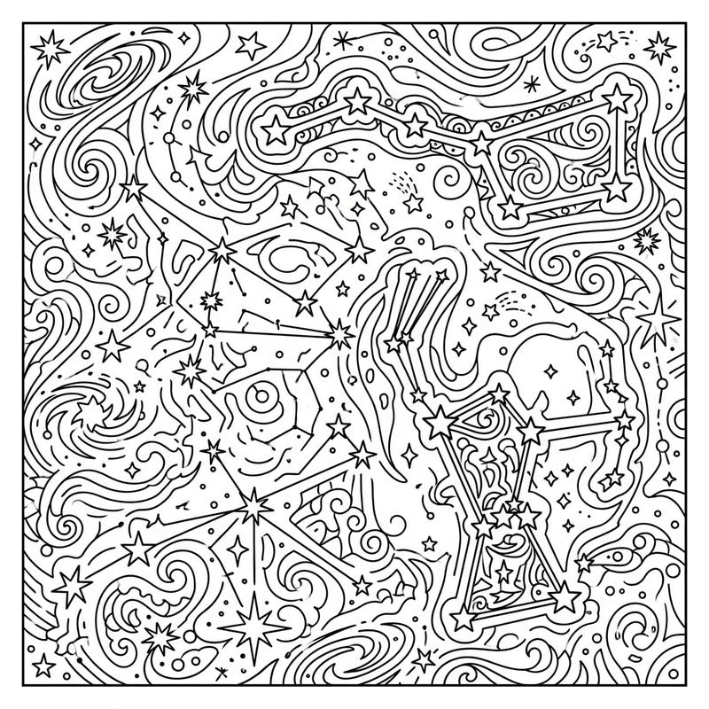 Explore the marvels of the night sky with this stunning star constellation coloring page, featuring intricate patterns and recognizable stellar groupings. Perfect for astronomy enthusiasts and creative minds alike, it offers a captivating journey into the cosmos.